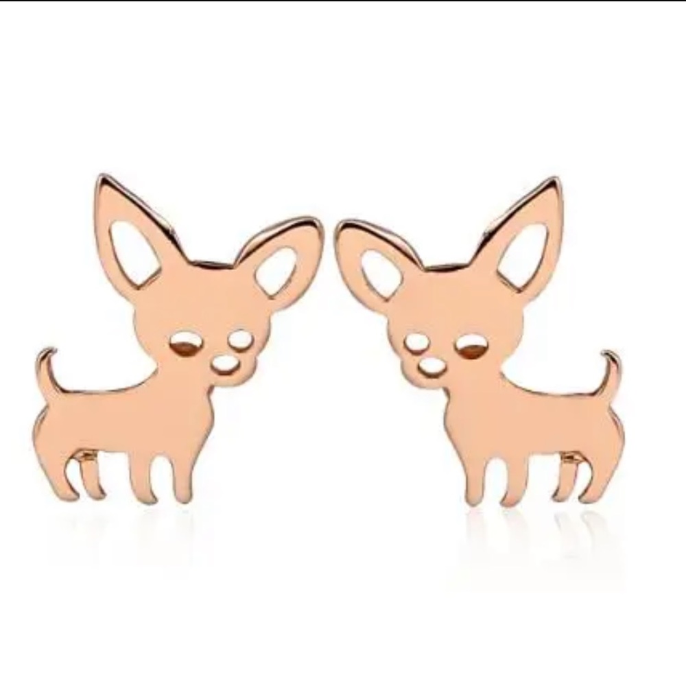 ROSE GOLD Chihuahua Minimalist Stainless Steel Stud Earrings with Gift Bag